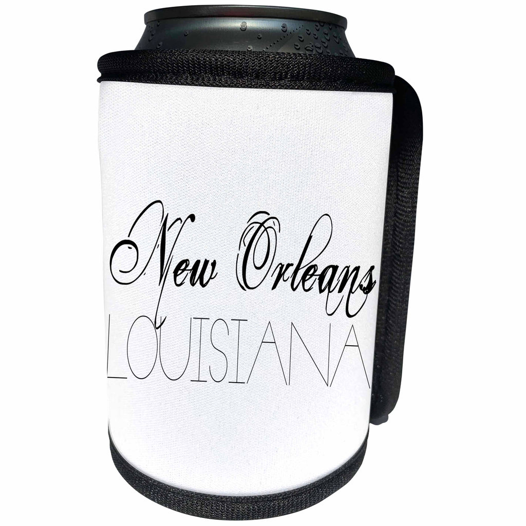 3dRose Alexis Design - American Cities - American Cities - New Orleans Louisiana black text on white - Can Cooler Bottle Wrap (cc_273754)