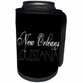 3dRose Alexis Design - American Cities - American Cities - New Orleans Louisiana white text on black - Can Cooler Bottle Wrap (cc_273755)