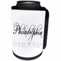 3dRose Alexis Design - American Cities - American Cities - Philadelphia Pennsylvania black text on white - Can Cooler Bottle Wrap (cc_273757)