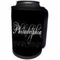 3dRose Alexis Design - American Cities - American Cities - Philadelphia Pennsylvania white text on black - Can Cooler Bottle Wrap (cc_273758)