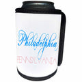 3dRose Alexis Design - American Cities - American Cities - Philadelphia Pennsylvania red and blue on white - Can Cooler Bottle Wrap (cc_273759)