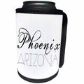 3dRose Alexis Design - American Cities - American Cities - Phoenix Arizona black text on white - Can Cooler Bottle Wrap (cc_273760)