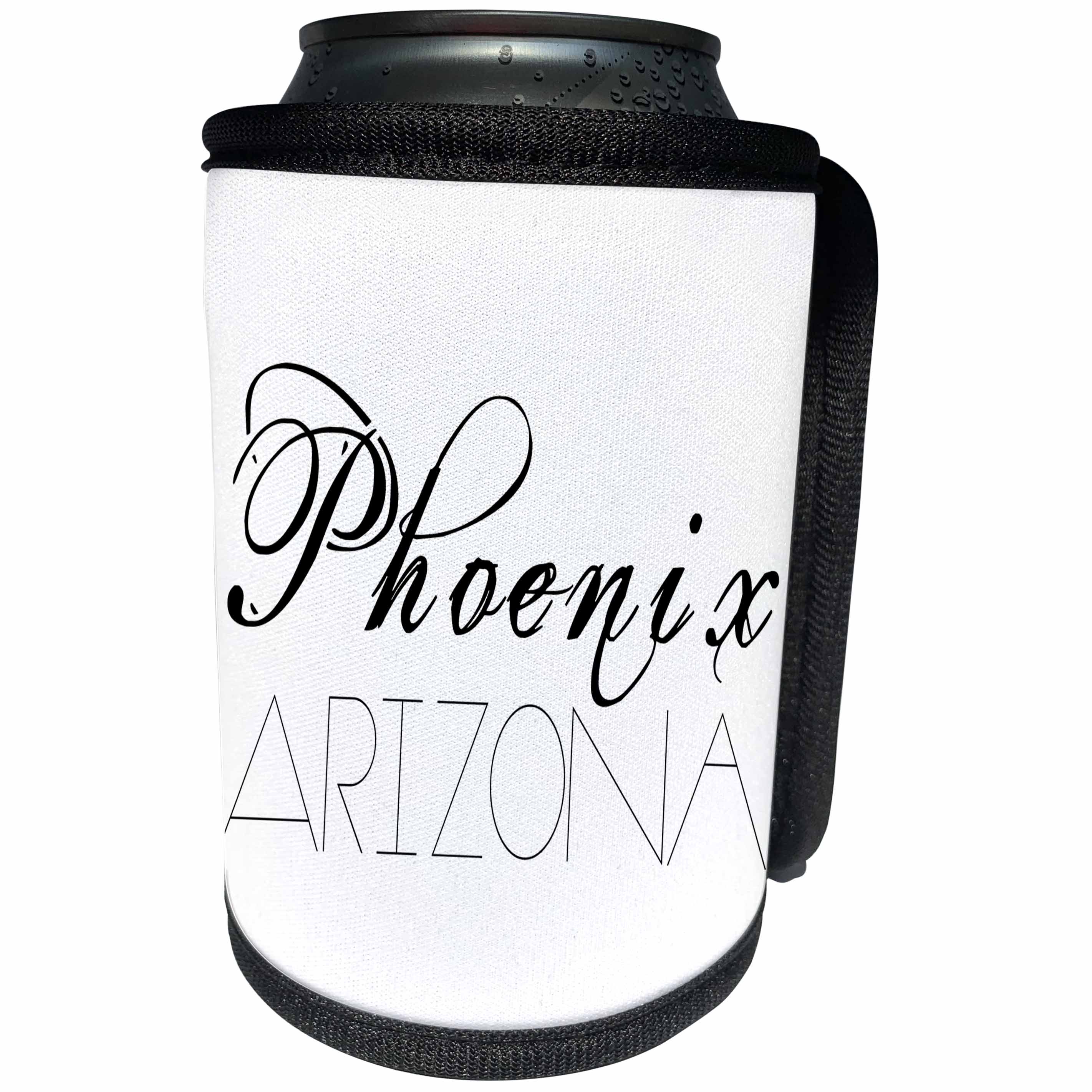 3dRose Alexis Design - American Cities - American Cities - Phoenix Arizona black text on white - Can Cooler Bottle Wrap (cc_273760)