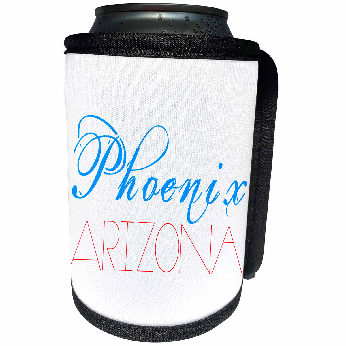 3dRose Alexis Design - American Cities - American Cities - Phoenix Arizona red and blue on white - Can Cooler Bottle Wrap (cc_273762)