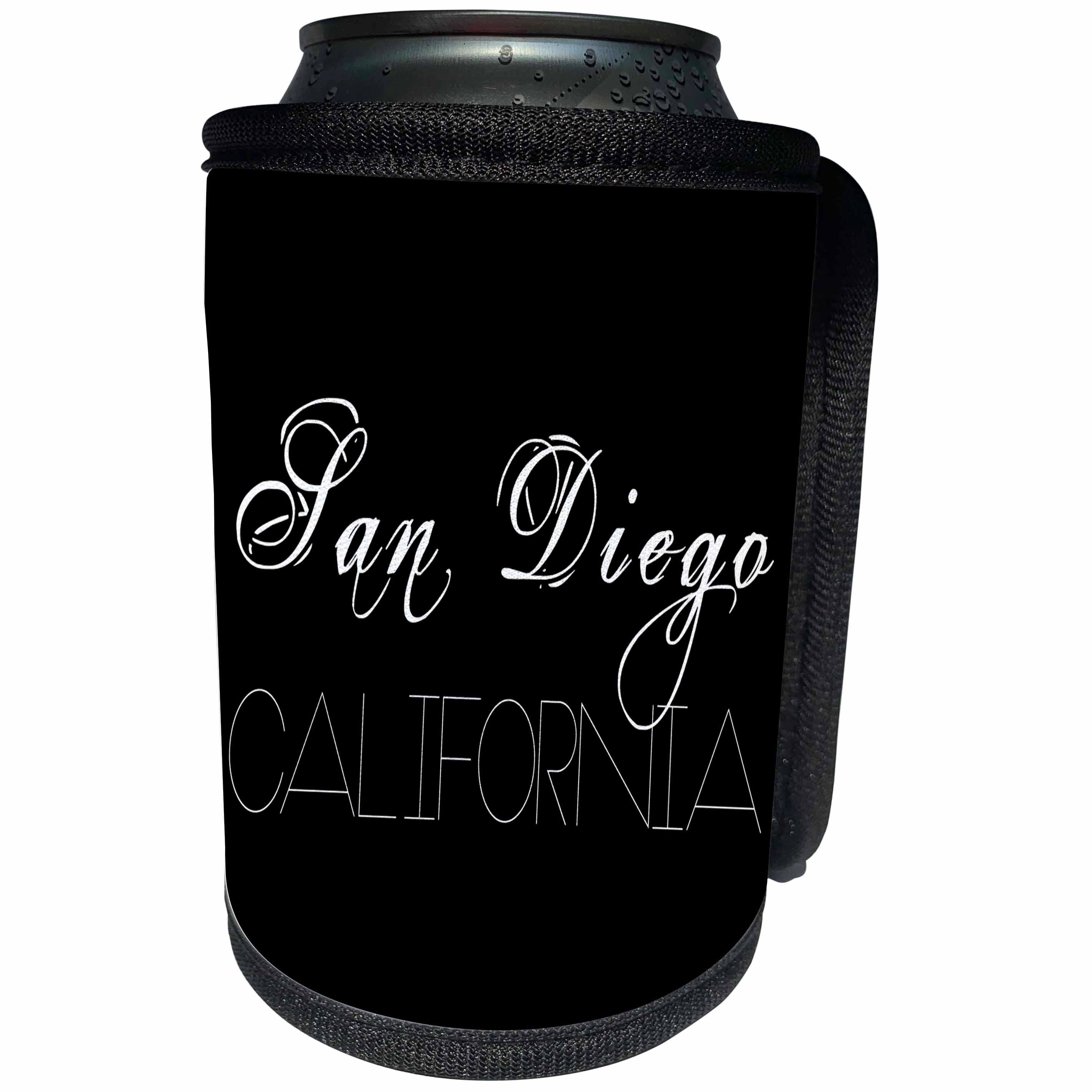 3dRose Alexis Design - American Cities - American Cities - San Diego California white text on black - Can Cooler Bottle Wrap (cc_273764)