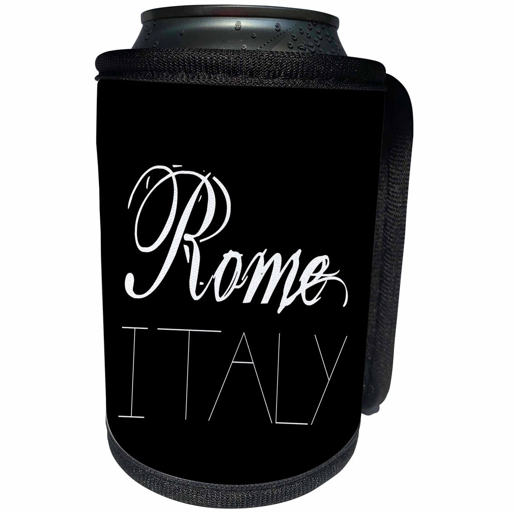 3dRose Alexis Design - Cities of the world - Cities Of The World - Rome Italy white text on black background - Can Cooler Bottle Wrap (cc_273773)
