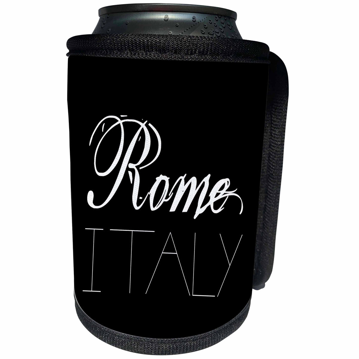 3dRose Alexis Design - Cities of the world - Cities Of The World - Rome Italy white text on black background - Can Cooler Bottle Wrap (cc_273773)