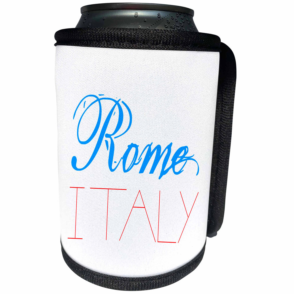 3dRose Alexis Design - Cities of the world - Cities Of The World - Rome Italy red and blue text on white - Can Cooler Bottle Wrap (cc_273774)