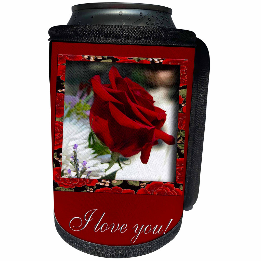 3dRose Beverly Turner I Love you Photography - Red Rose I Love you - Can Cooler Bottle Wrap (cc_27379)