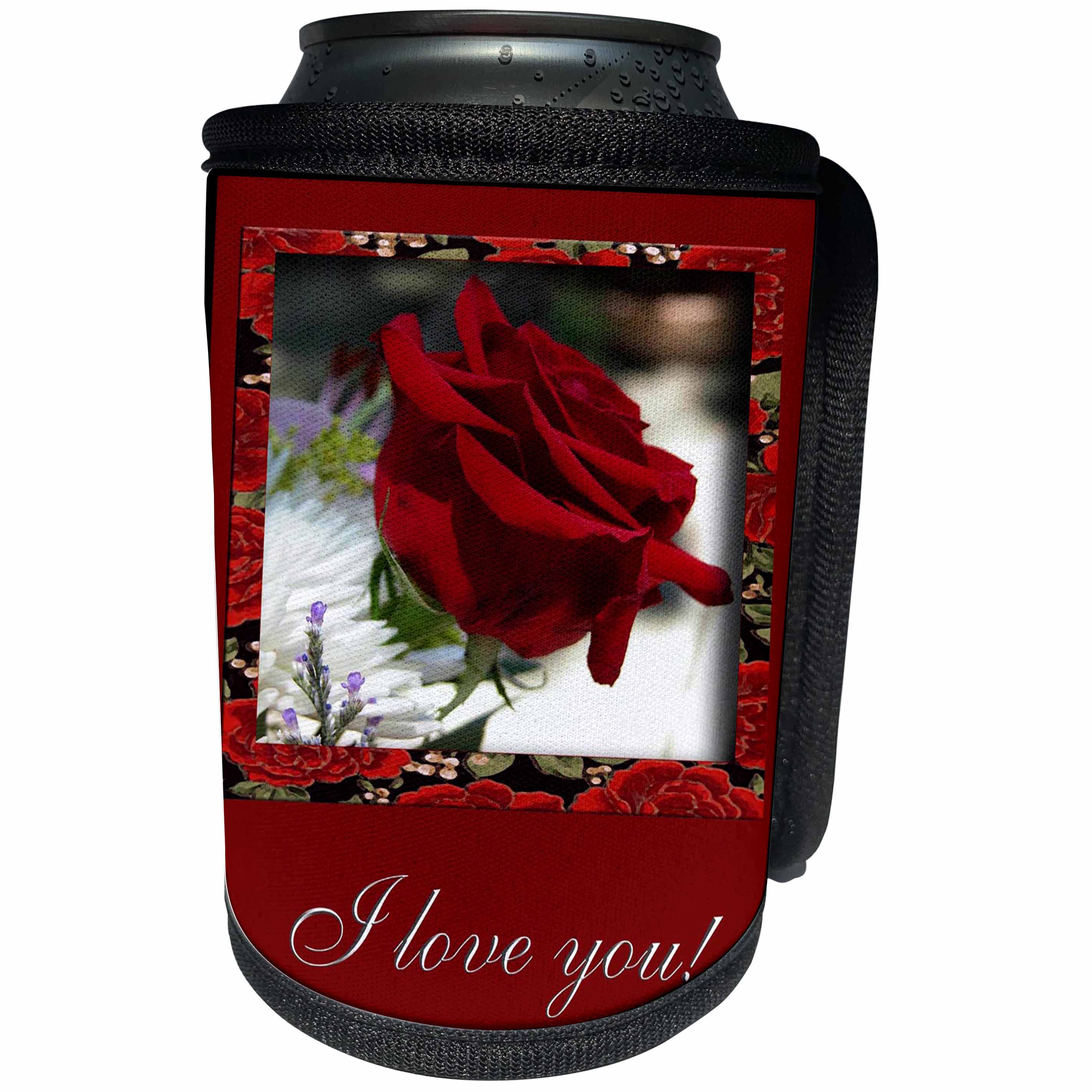 3dRose Beverly Turner I Love you Photography - Red Rose I Love you - Can Cooler Bottle Wrap (cc_27379)