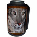 3dRose Beverly Turner Birthday Photography - Snow Leopard Happy Birthday - Can Cooler Bottle Wrap (cc_27383)