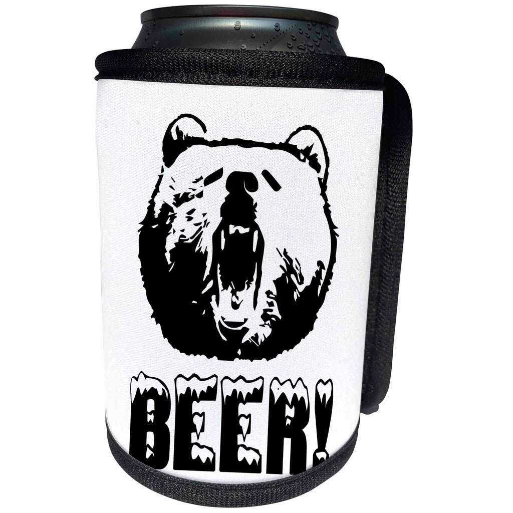 3dRose Alexis Design - Funny Beer - Silhouette head of a shouting brown bear and a text Beer - Can Cooler Bottle Wrap (cc_273867)