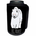 3dRose Alexis Design - Fauna Bear - White silhouette of a bear on black, the text Hi, Folks - Can Cooler Bottle Wrap (cc_273868)