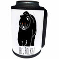 3dRose Alexis Design - Fauna Bear - Black silhouette of a bear on white background, the text Hi, Folks - Can Cooler Bottle Wrap (cc_273869)