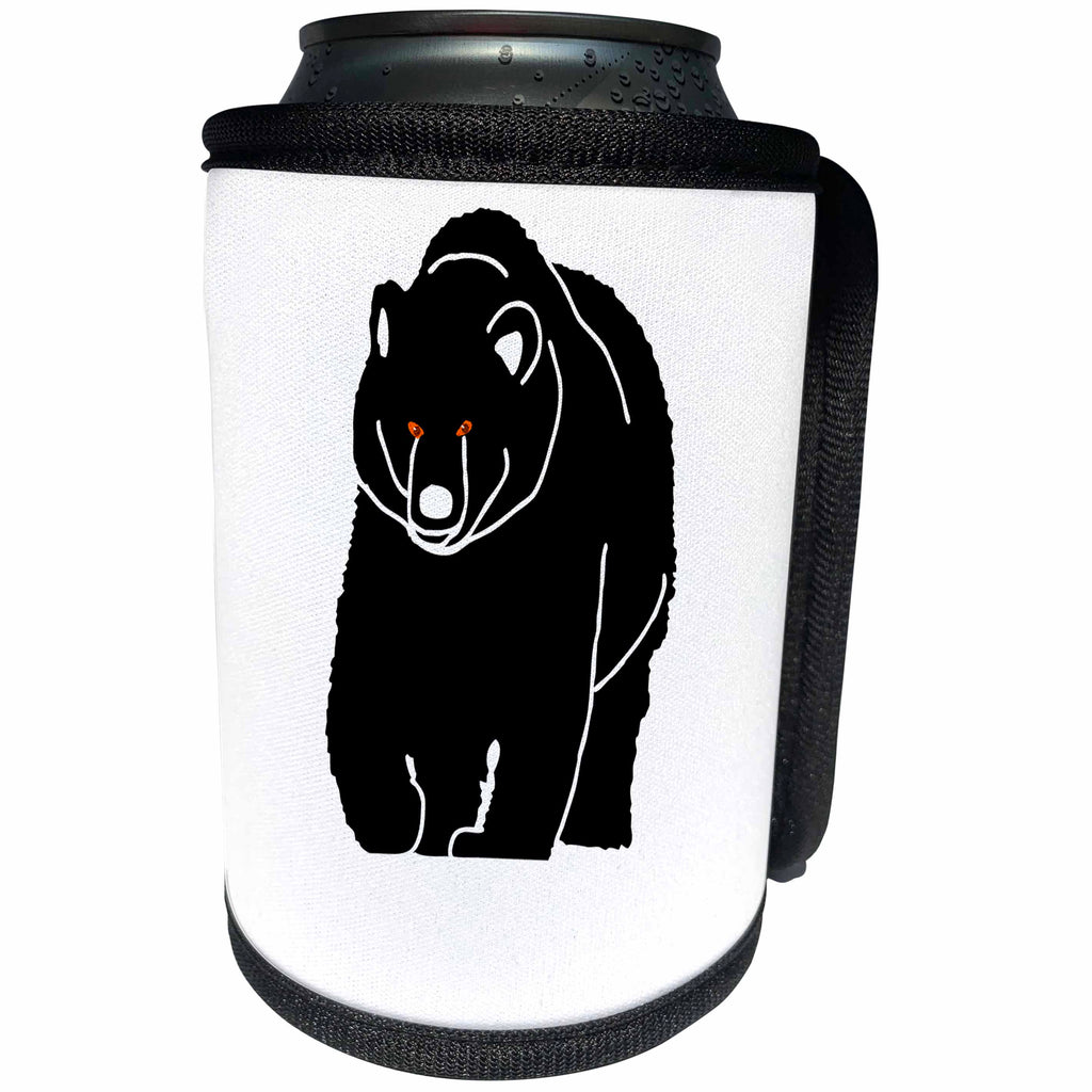 3dRose Alexis Design - Fauna Bear - Black silhouette of a bear on white. Add your custom text - Can Cooler Bottle Wrap (cc_273871)