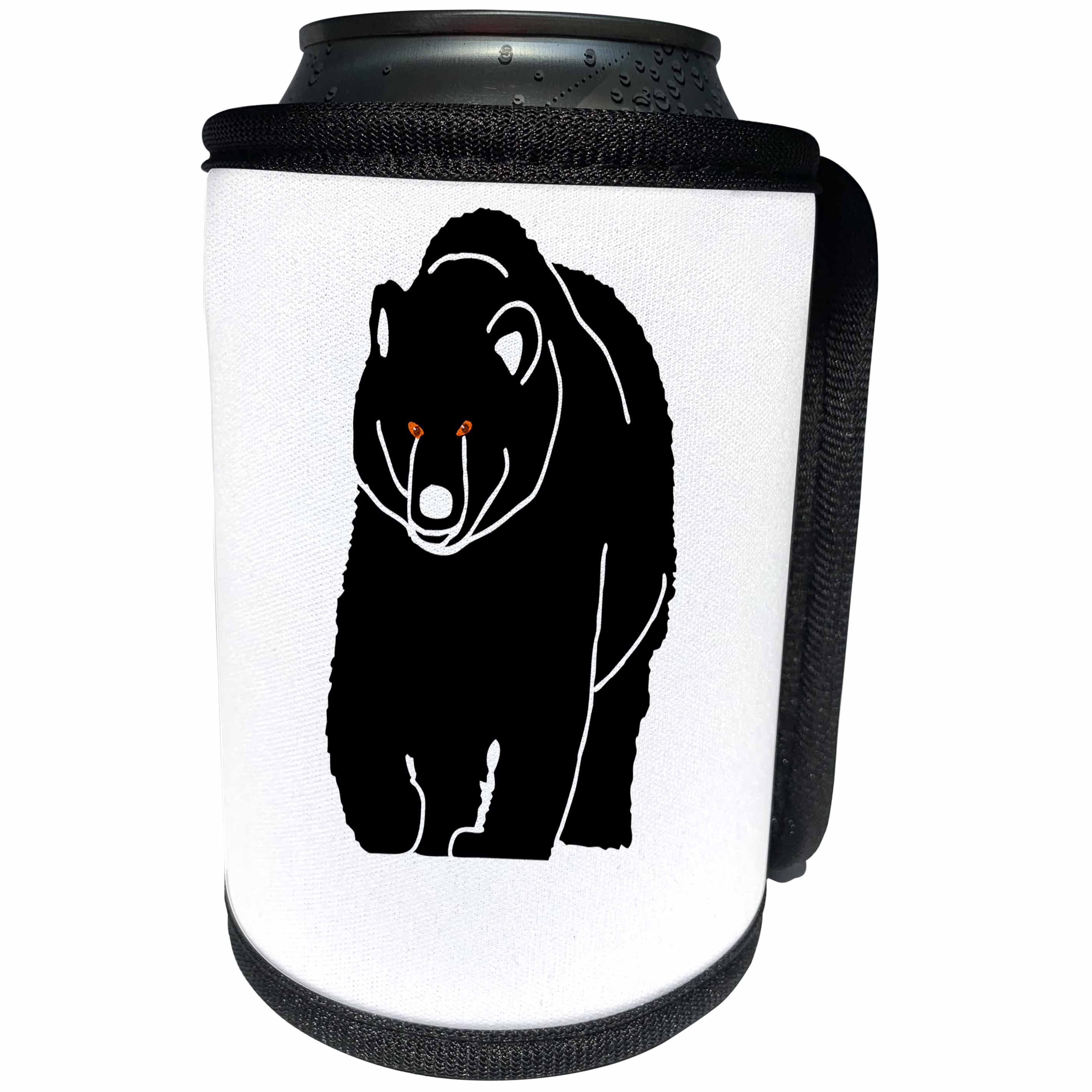 3dRose Alexis Design - Fauna Bear - Black silhouette of a bear on white. Add your custom text - Can Cooler Bottle Wrap (cc_273871)