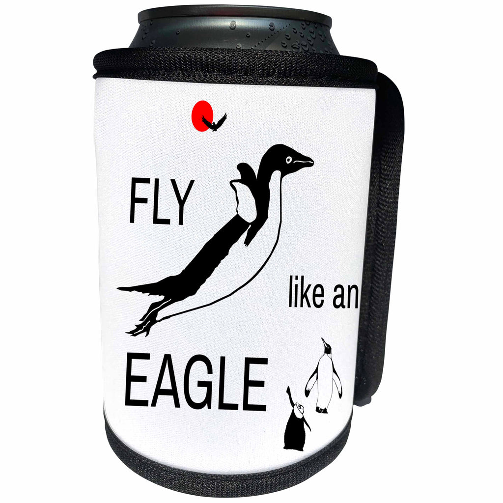 3dRose Alexis Design - Funny Penguin - Funny penguin bird in flight - Fly like an eagle - Can Cooler Bottle Wrap (cc_273873)