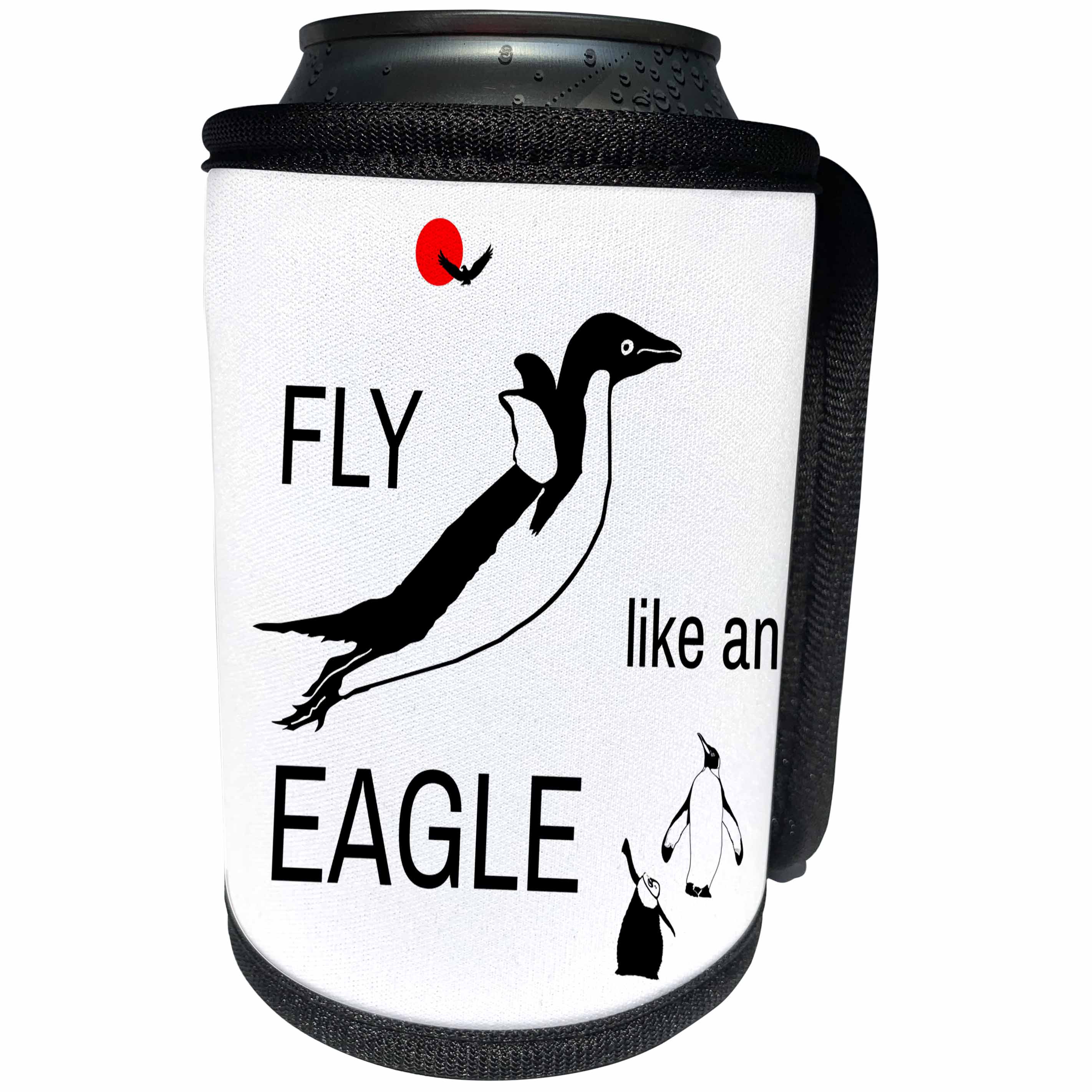 3dRose Alexis Design - Funny Penguin - Funny penguin bird in flight - Fly like an eagle - Can Cooler Bottle Wrap (cc_273873)
