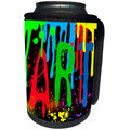 3dRose Alexis Design - Art - Cheerful design ART. Colorful text, paint streak and blots on black - Can Cooler Bottle Wrap (cc_273895)