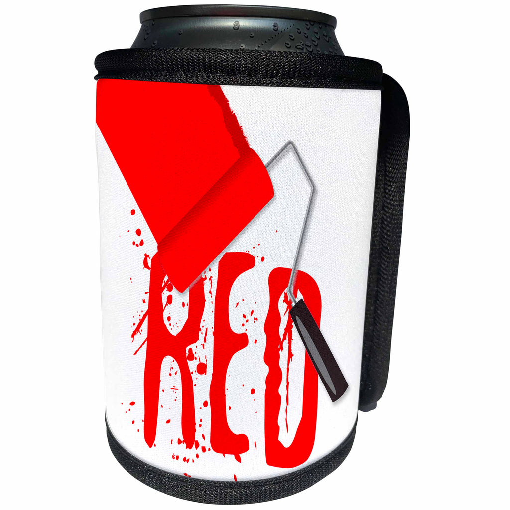 3dRose Alexis Design - Colors - Seven Colors Of Rainbow - Red text and paint roller on white - Can Cooler Bottle Wrap (cc_273897)