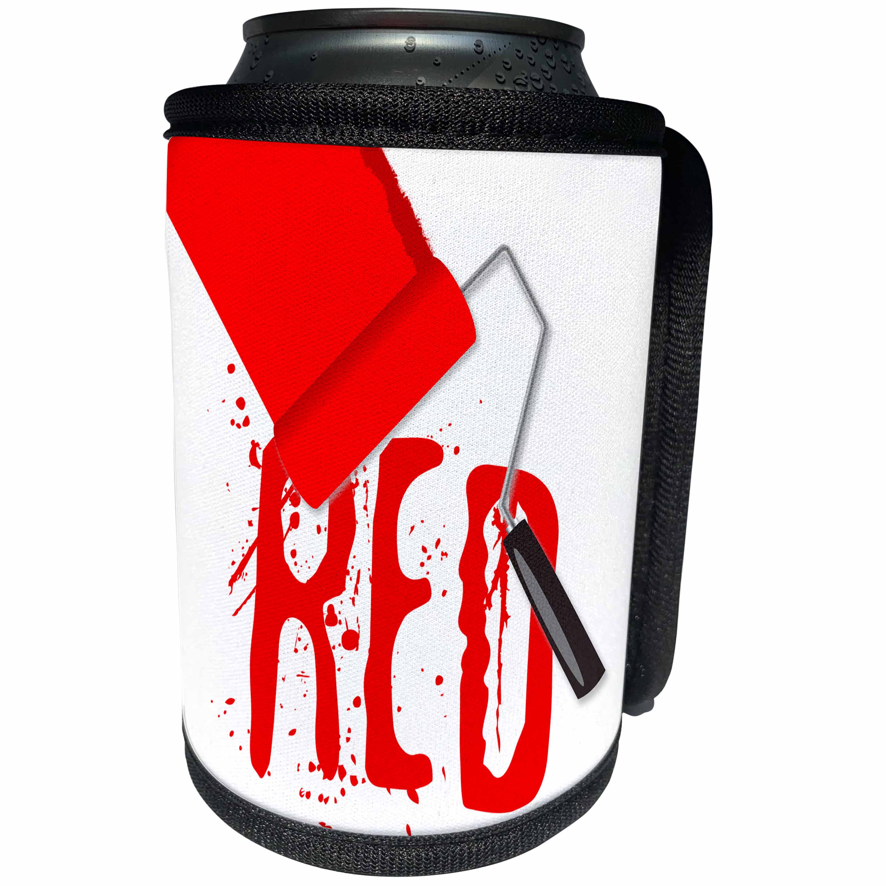 3dRose Alexis Design - Colors - Seven Colors Of Rainbow - Red text and paint roller on white - Can Cooler Bottle Wrap (cc_273897)