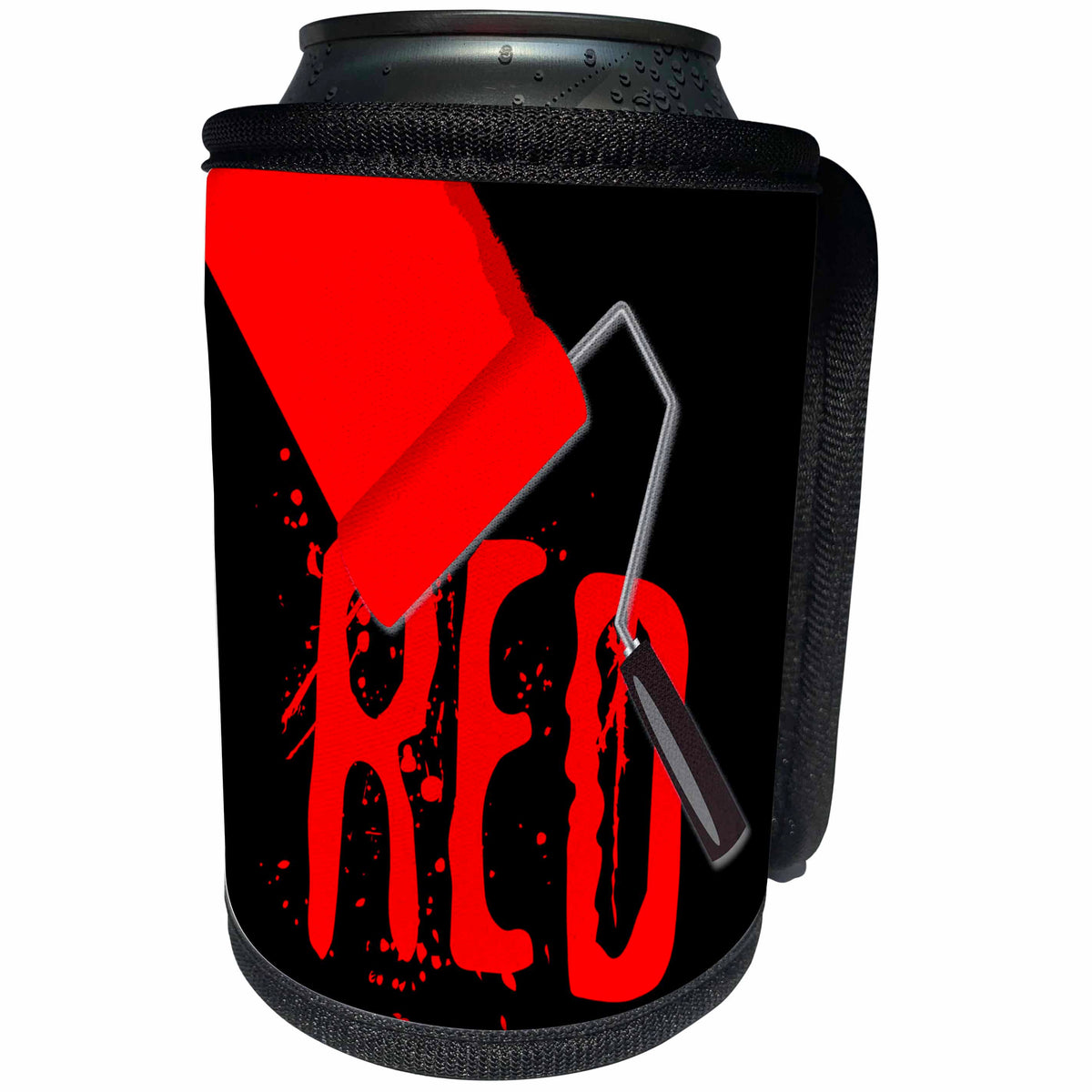 3dRose Alexis Design - Colors - Seven Colors Of Rainbow - Red text and paint roller on black - Can Cooler Bottle Wrap (cc_273899)