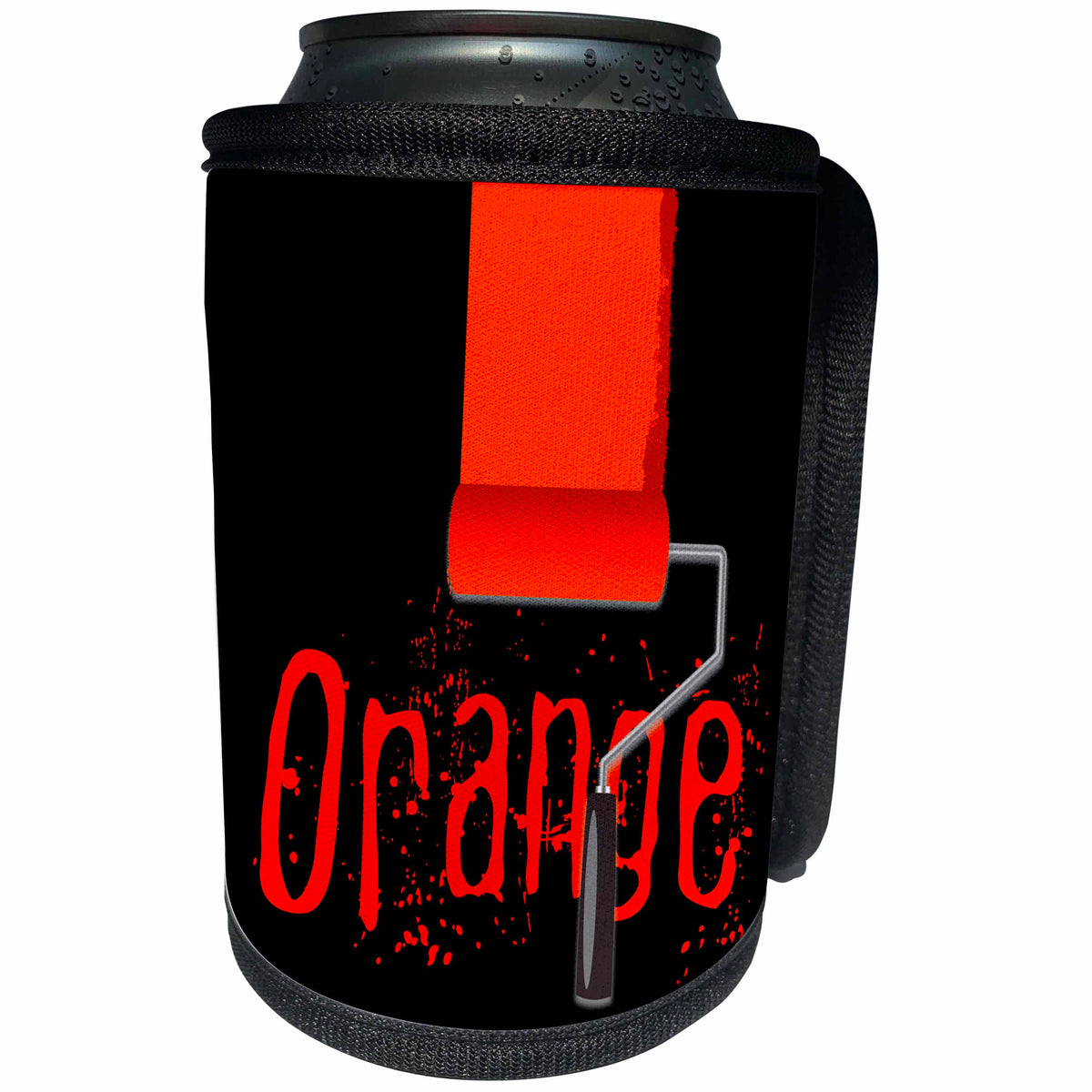 3dRose Alexis Design - Colors - Seven Colors Of Rainbow - Orange text and paint roller on black - Can Cooler Bottle Wrap (cc_273903)
