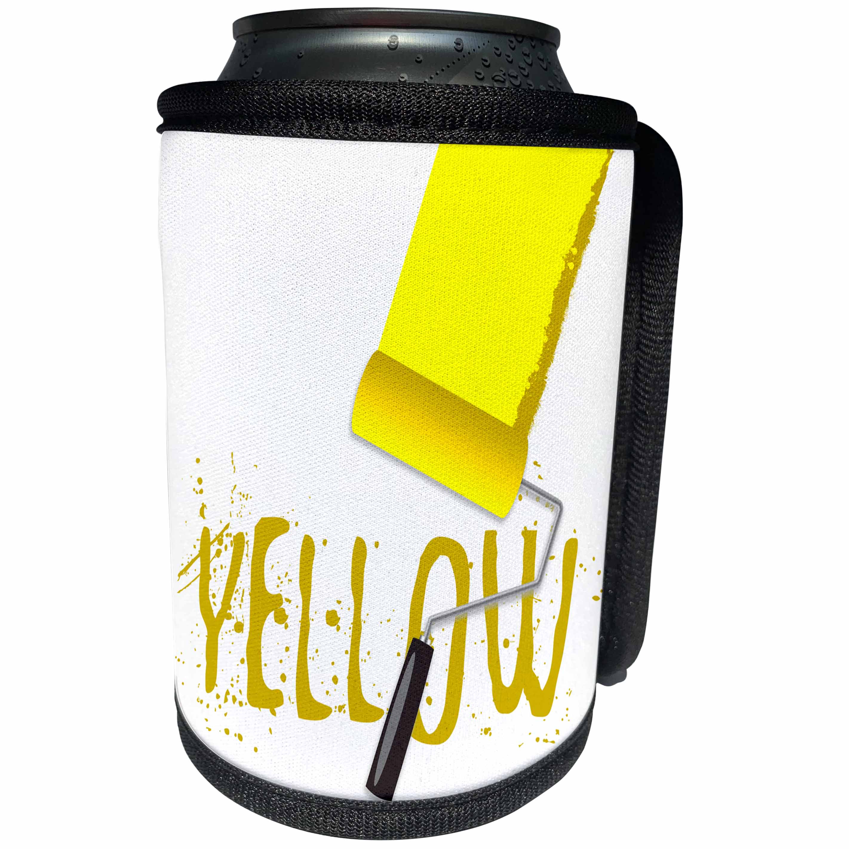 3dRose Alexis Design - Colors - Seven Colors Of Rainbow - Yellow text and paint roller on white - Can Cooler Bottle Wrap (cc_273905)