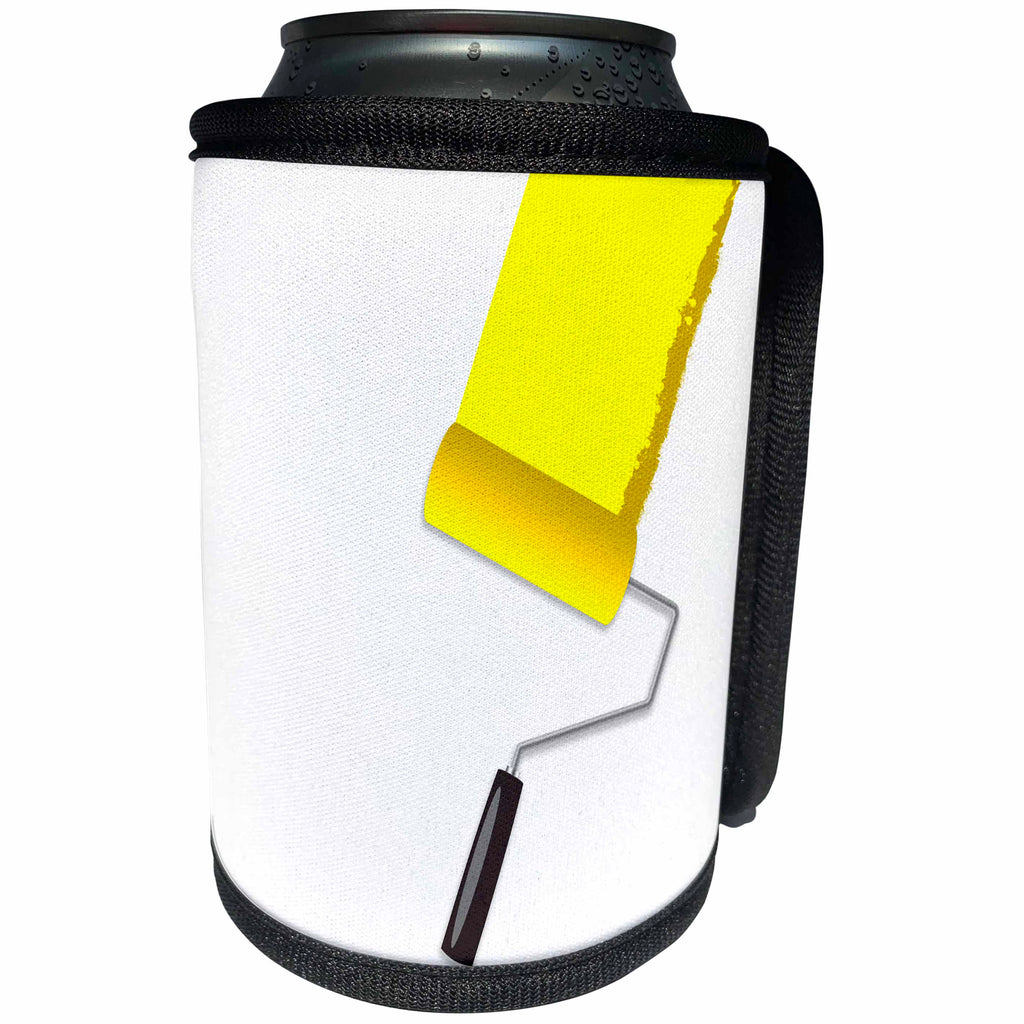 3dRose Alexis Design - Colors - Seven Colors Of Rainbow - Yellow paint roller on white. Add your text - Can Cooler Bottle Wrap (cc_273906)