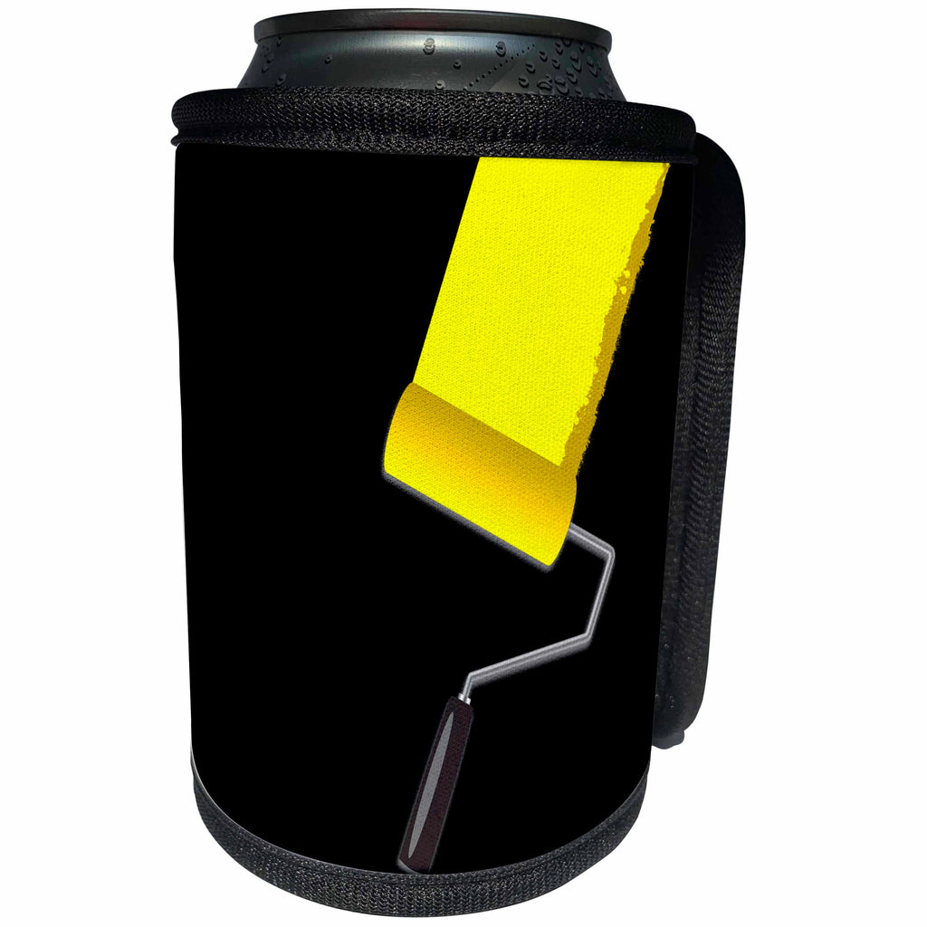 3dRose Alexis Design - Colors - Seven Colors Of Rainbow - Yellow paint roller on black. Add your text - Can Cooler Bottle Wrap (cc_273908)