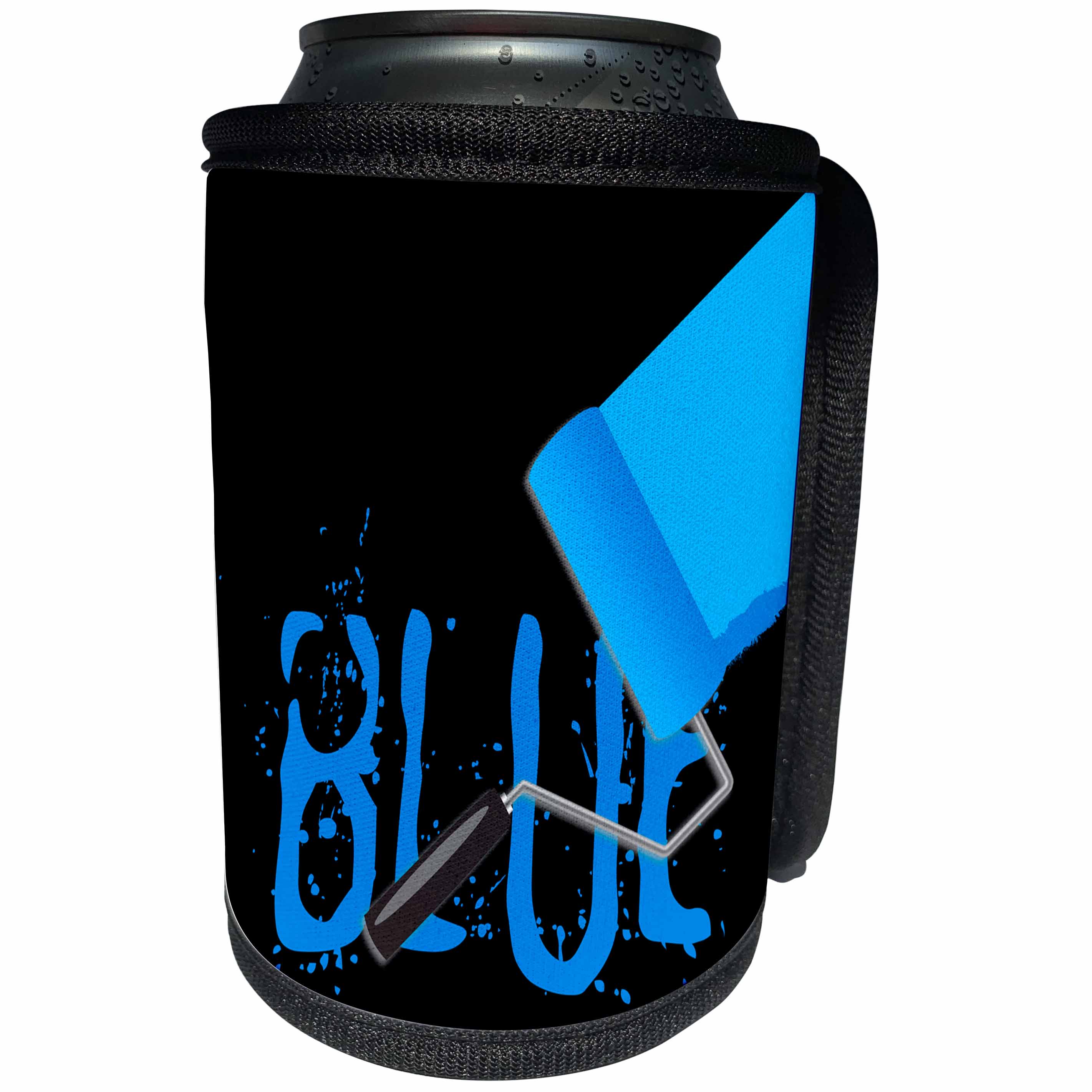 3dRose Alexis Design - Colors - Seven Colors Of Rainbow - Blue text and paint roller on black - Can Cooler Bottle Wrap (cc_273915)