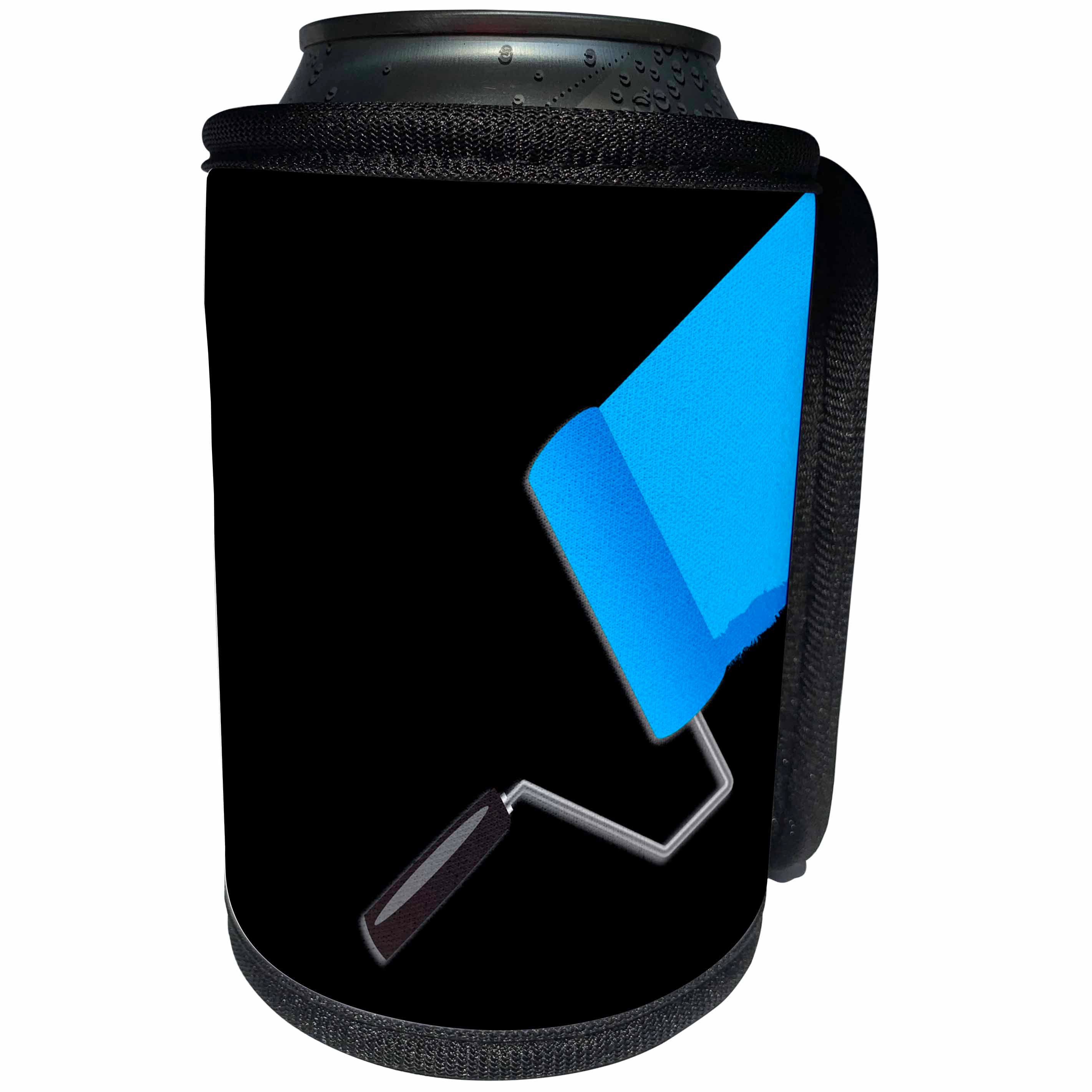 3dRose Alexis Design - Colors - Seven Colors Of Rainbow - Blue paint roller on black. Add your text - Can Cooler Bottle Wrap (cc_273916)