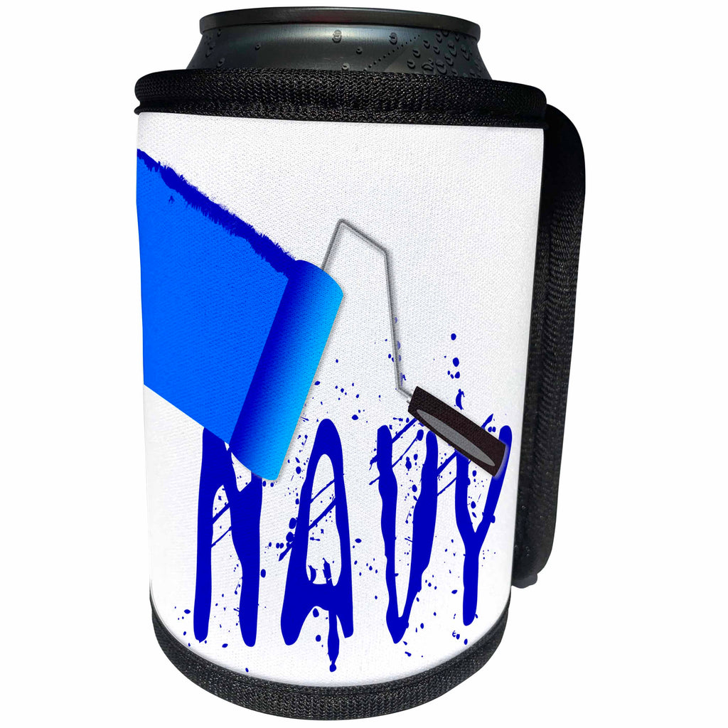 3dRose Alexis Design - Colors - Seven Colors Of Rainbow - Navy text and paint roller on white - Can Cooler Bottle Wrap (cc_273917)