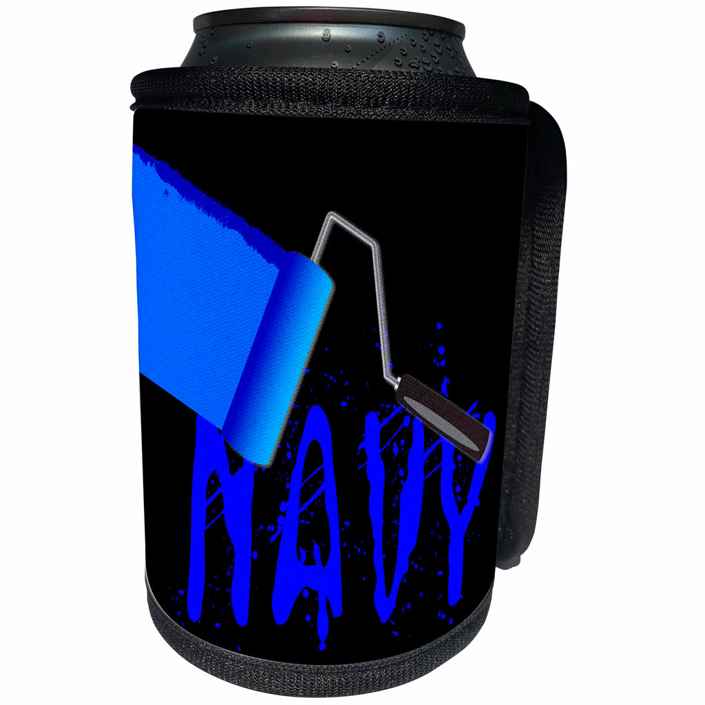 3dRose Alexis Design - Colors - Seven Colors Of Rainbow - Navy text and paint roller on black - Can Cooler Bottle Wrap (cc_273919)