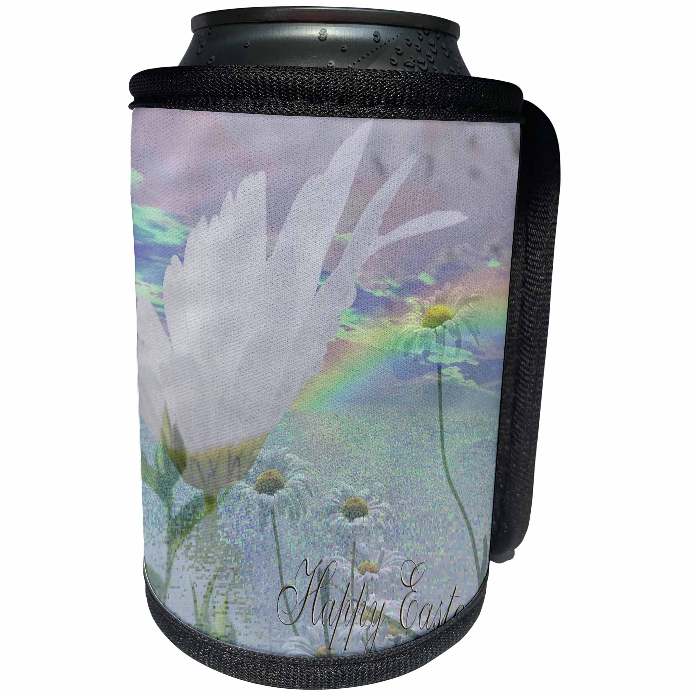 3dRose Beverly Turner Easter Design and Photography - Ox Eye Daisies in the Sky 3d Happy Easter - Can Cooler Bottle Wrap (cc_27393)