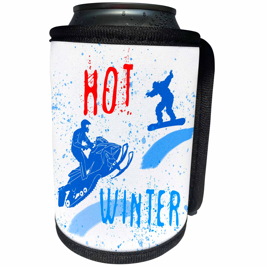 3dRose Alexis Design - Sport Winter - Snowmobile, snowboard, snow. Hot winter colorful text. Winter sport - Can Cooler Bottle Wrap (cc_273947)