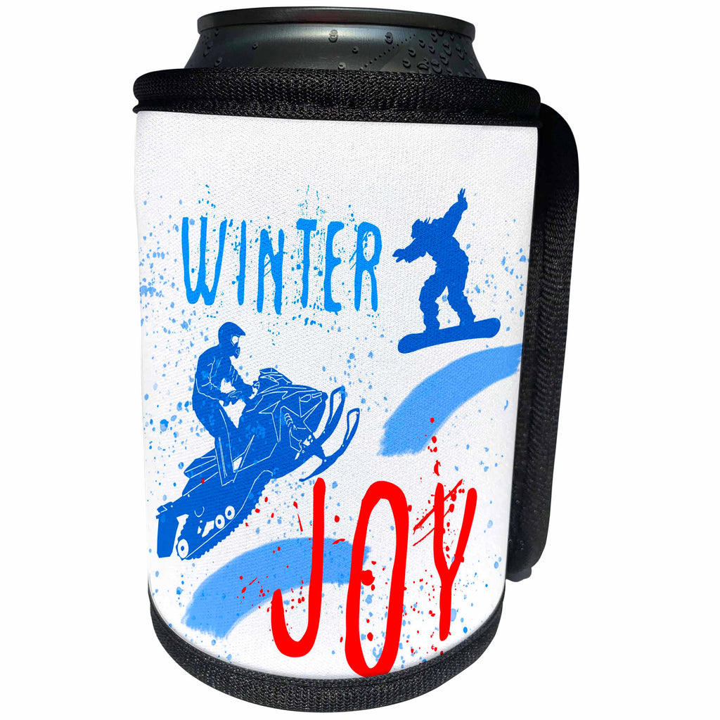 3dRose Alexis Design - Sport Winter - Snowmobile, snowboard, snow. Winter Joy colorful text. Winter sport - Can Cooler Bottle Wrap (cc_273948)