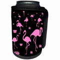 3dRose Alexis Design - Birds Flamingo - Pink flamingo bird and lotus flower silhouettes on black - Can Cooler Bottle Wrap (cc_273952)