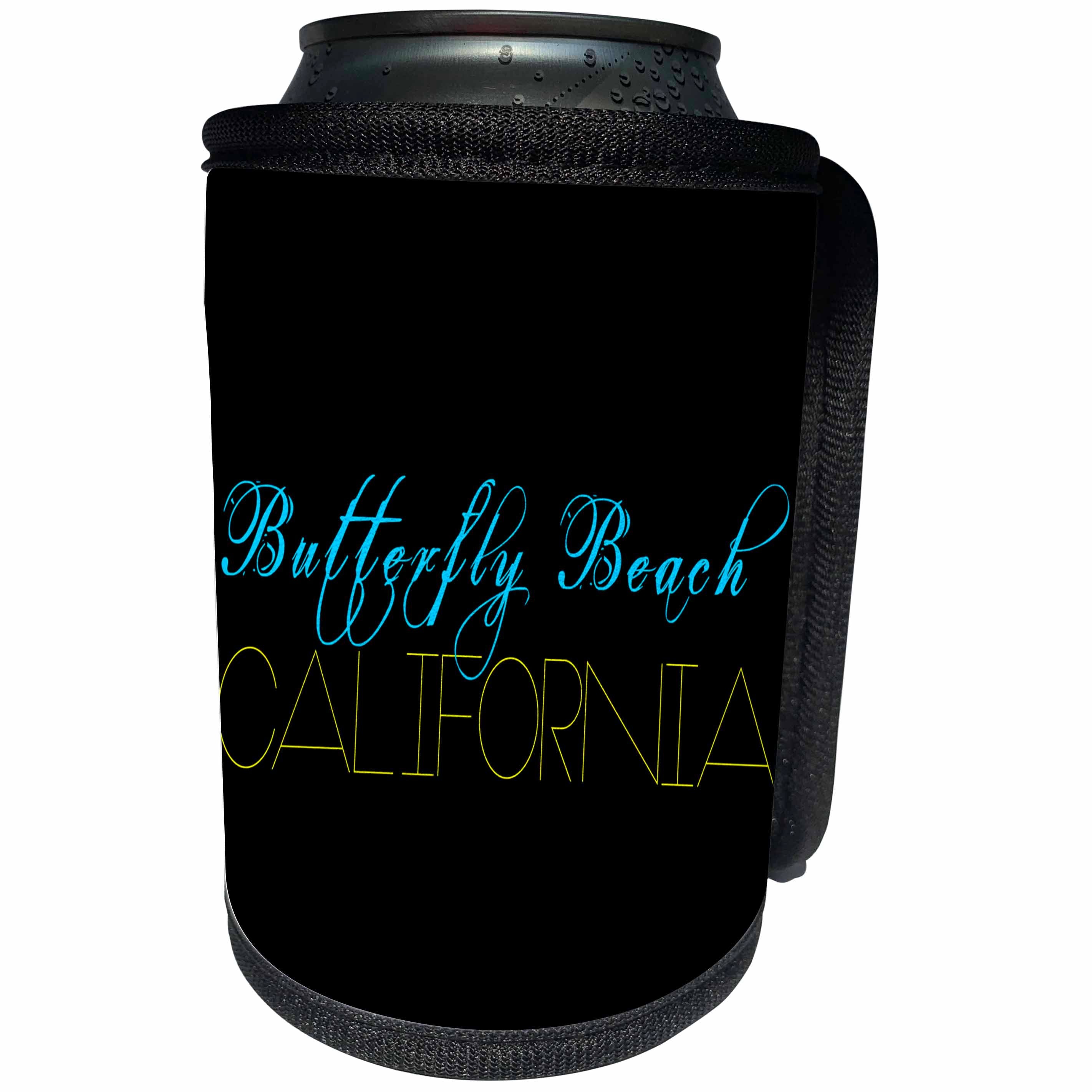 3dRose Alexis Design - American Beaches - American Beaches - Butterfly Beach, California, blue, yellow on black - Can Cooler Bottle Wrap (cc_273961)