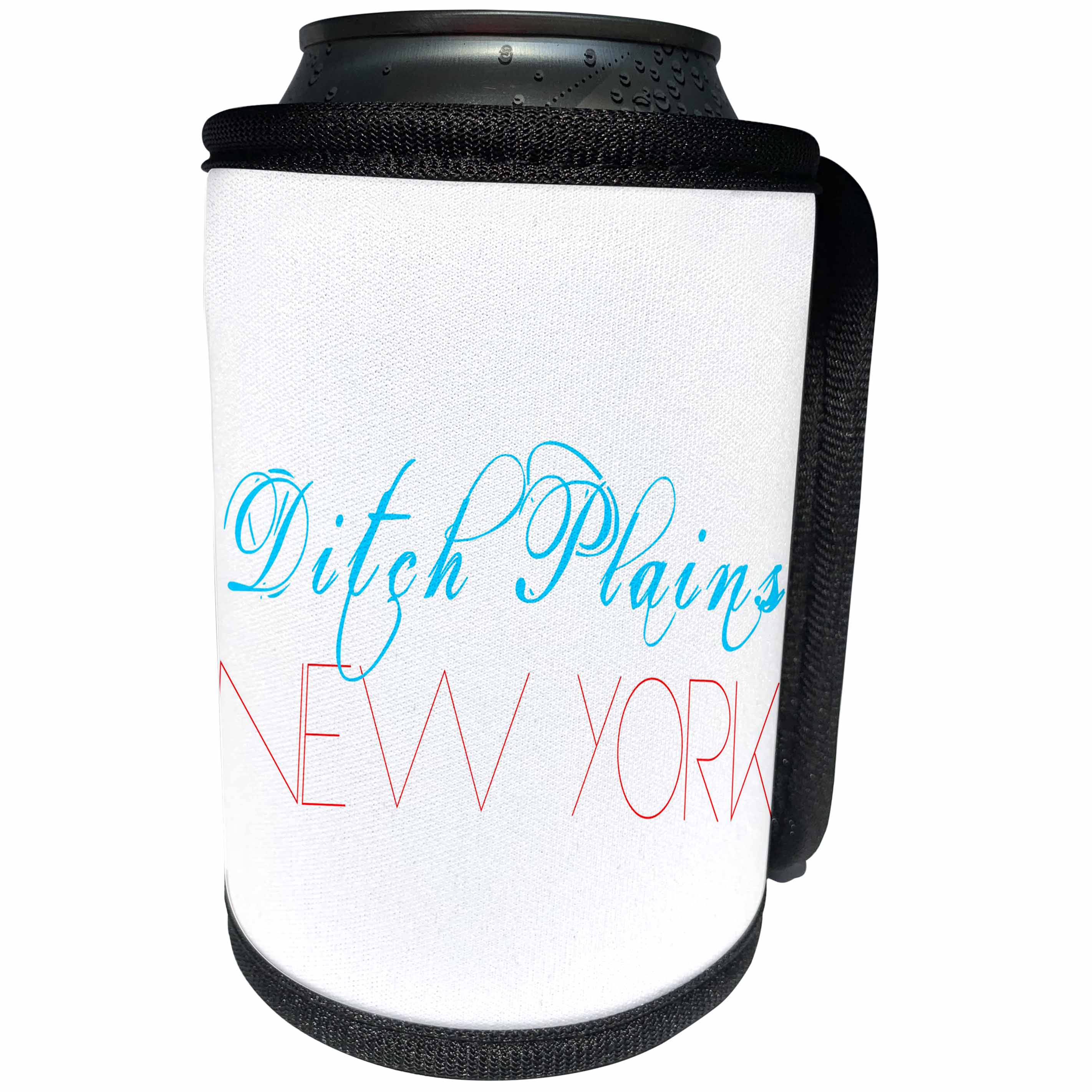 3dRose Alexis Design - American Beaches - American Beaches - Ditch Plains, New York, blue, red on white - Can Cooler Bottle Wrap (cc_273964)