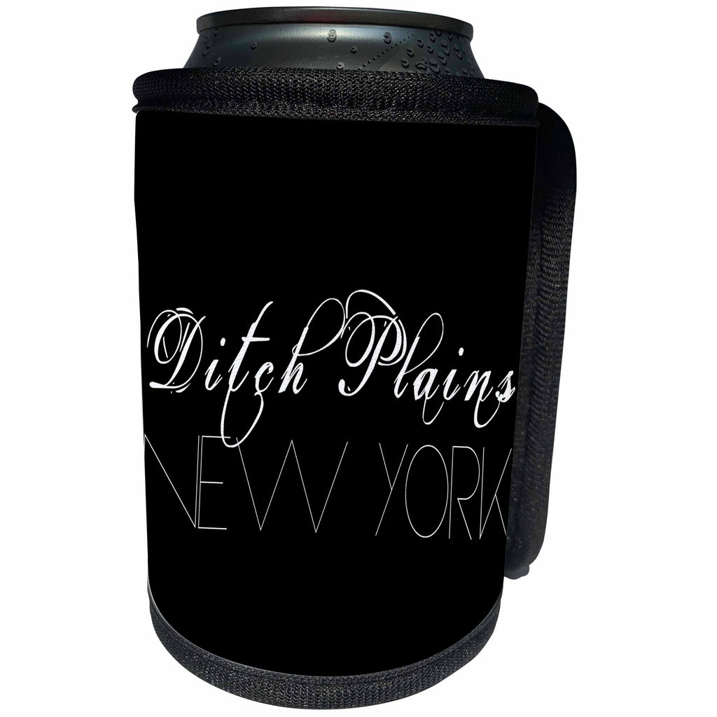 3dRose Alexis Design - American Beaches - American Beaches - Ditch Plains, New York, white on black - Can Cooler Bottle Wrap (cc_273966)