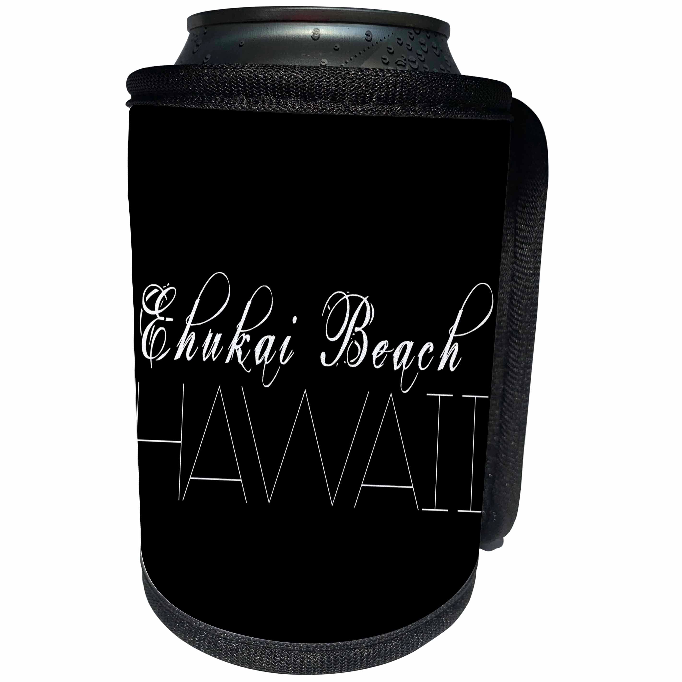 3dRose Alexis Design - American Beaches - American Beaches - Enukai Beach, Hawaii, white on black - Can Cooler Bottle Wrap (cc_273970)