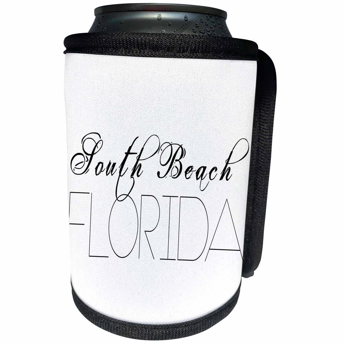 3dRose Alexis Design - American Beaches - American Beaches - South Beach, Florida, black on white - Can Cooler Bottle Wrap (cc_273971)