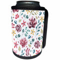 3dRose Anne Marie Baugh - Patterns - Pretty Watercolor Purple, Pink, Yellow, Blue Floral and Leaves Pattern - Can Cooler Bottle Wrap (cc_274059)