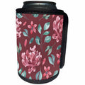 3dRose Anne Marie Baugh - Patterns - Pretty Watercolor Burgundy Flowers and Teal Leaves Pattern - Can Cooler Bottle Wrap (cc_274064)