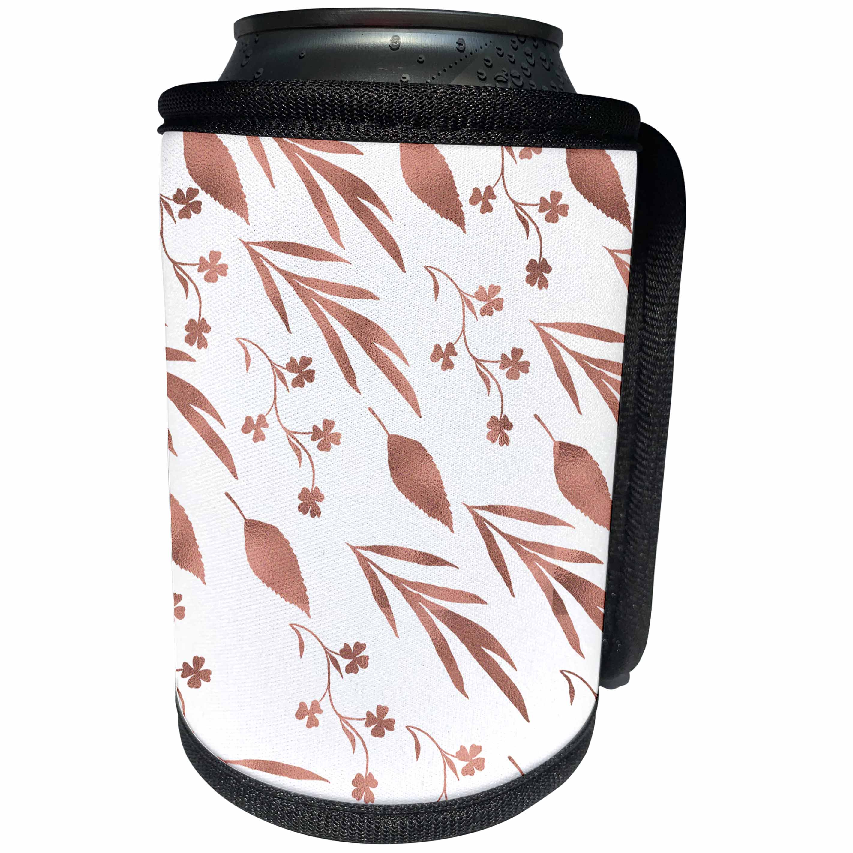 3dRose Anne Marie Baugh - Patterns - Faux Rose Gold Foil Effect Leaves and Four Leaf Clover Pattern - Can Cooler Bottle Wrap (cc_274069)