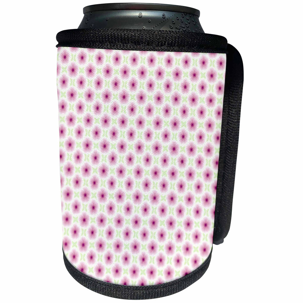 3dRose 777images Designs Patterns - Pink floral pattern small pink flowers and green leaves - Can Cooler Bottle Wrap (cc_27407)