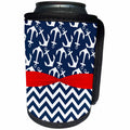 3dRose Anne Marie Baugh - Patterns - Cute Blue and White Nautical Sailing Anchors and Chevron Stripes - Can Cooler Bottle Wrap (cc_274076)