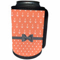 3dRose Anne Marie Baugh - Patterns - Cute Orange and White Polka Dots and Sailing Anchors With A Bow - Can Cooler Bottle Wrap (cc_274079)