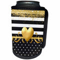 3dRose Anne Marie Baugh - Patterns - Image of Glam Black, White, Gold Glitter Stripes, Polka Dots, Gold Heart - Can Cooler Bottle Wrap (cc_274081)